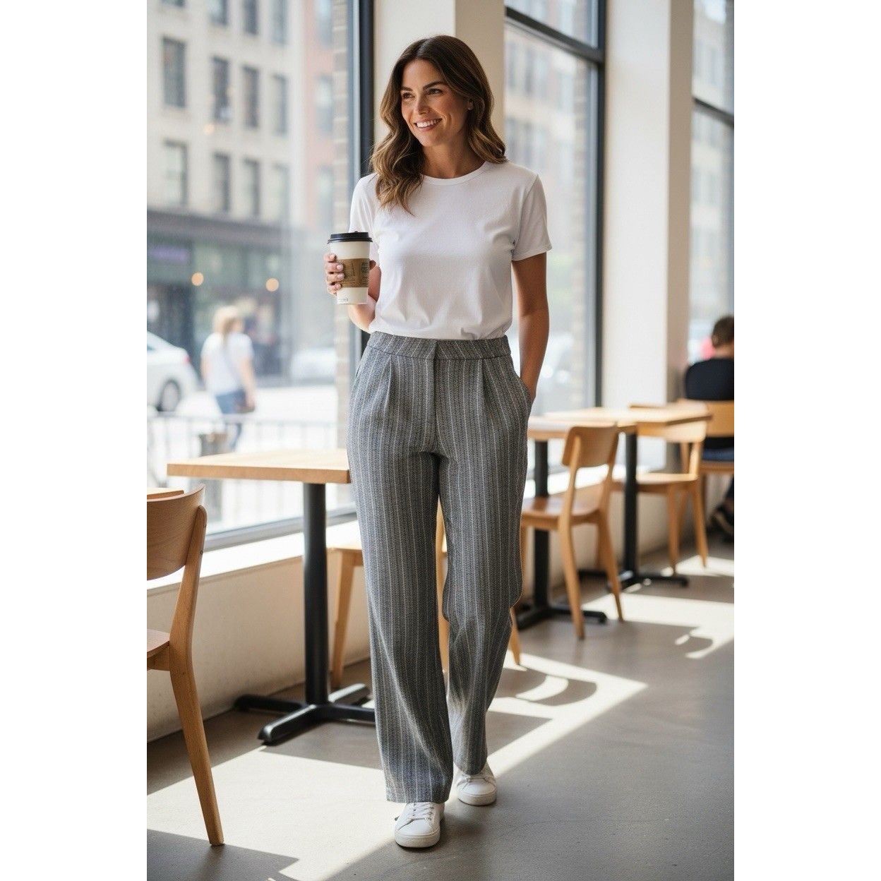 Banana Republic Womenâs Herringbone Stripe Wide Leg Trousers Size 6 Y2k Office